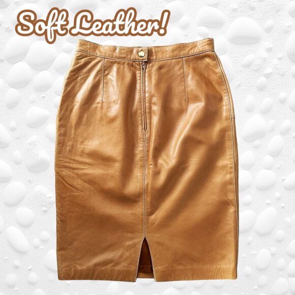 Ladies Leather butterscotch pencil skirt Like New 30" Waist - Picture 1 of 7